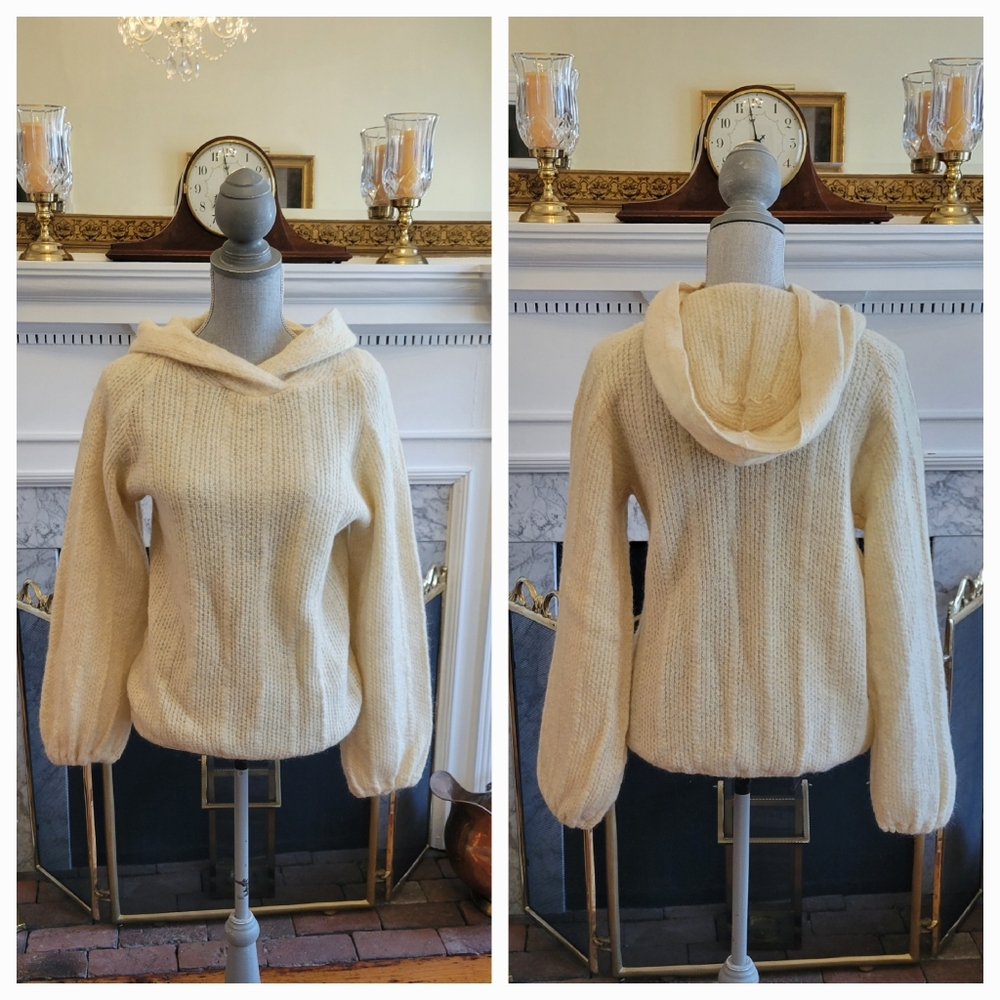 Vintage America Cream Hooded Knit wool Sweater